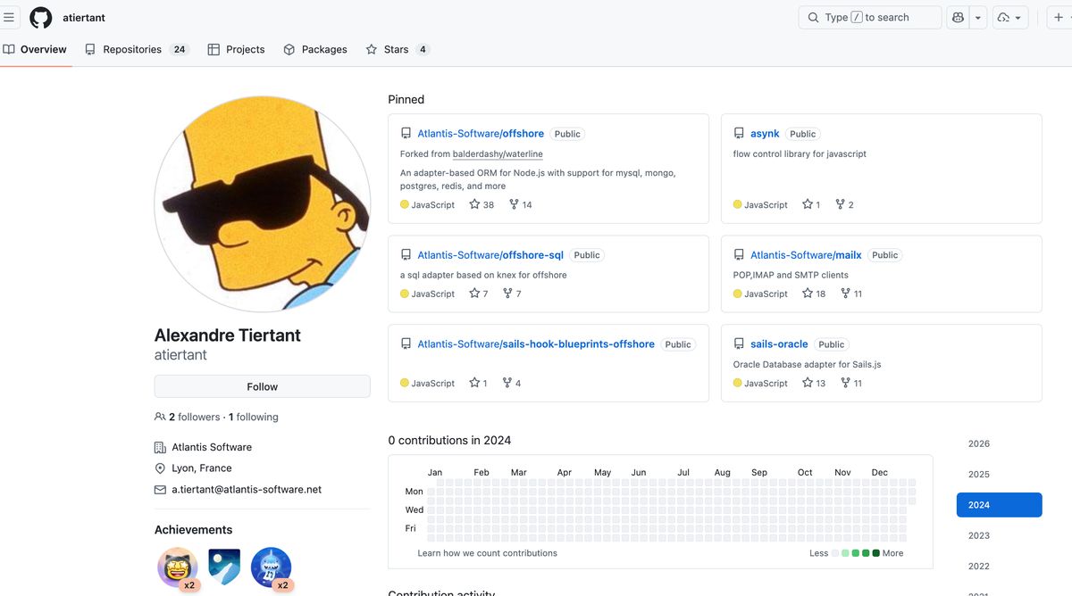 GitHub profile of atiertant (contemporaneous screenshot)