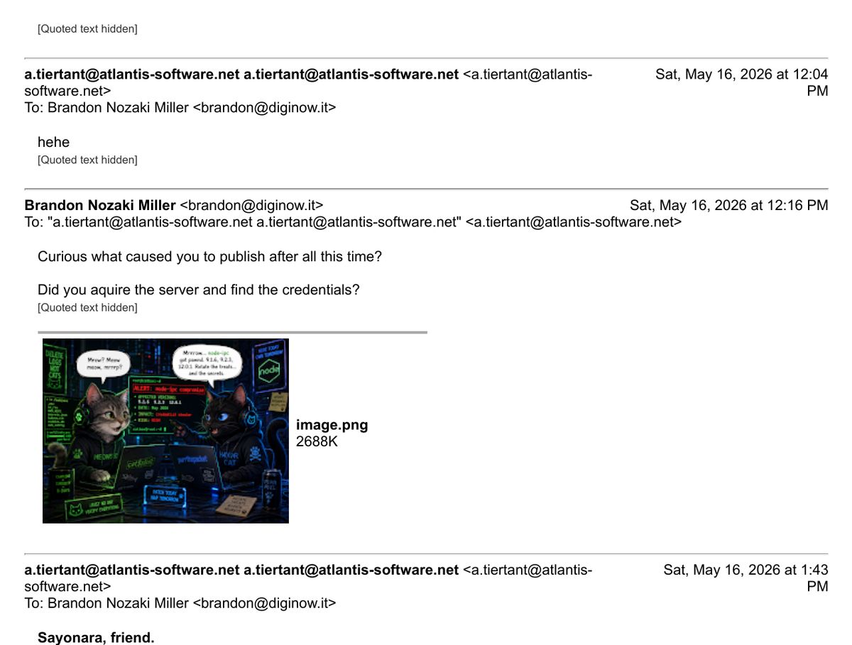 Six-message mailbox thread with a.tiertant@atlantis-software.net
